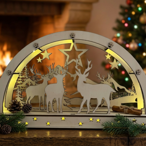 LED-Holz-Schwibbogen ‚Rentiere‘ 