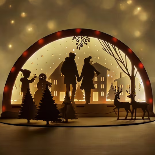 LED-Holz-Lichtbogen „Winterdorf“